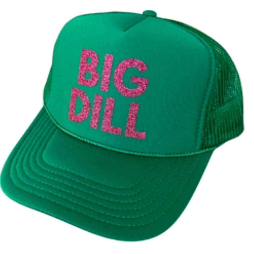 BIG DILL Pink Glitter and Green Trucker Hat BRAND NEW Snap Mesh Back
